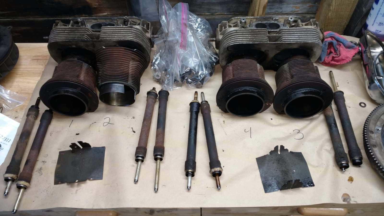 AH Engine - Removed heads, jugs, push rod types, and tin.